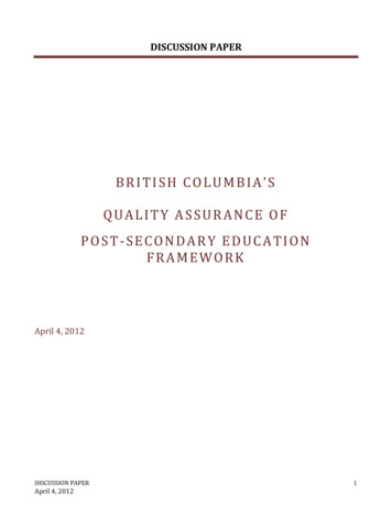 BRITISH COLUMBIA'S QUALITY ASSURANCE OF POST‐SECONDARY . - Gov
