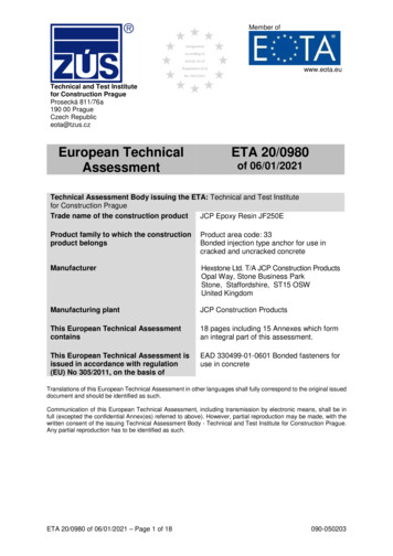European Technical ETA 20/0980 Assessment Of 06/01/2021