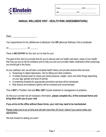 Annual Wellness Visit - Health Risk Assessment(Hra)