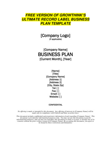 Free Version Of Growthinks Record Label Business Plan Template