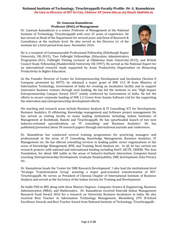 National Institute Of Technology, Tiruchirappalli-Faculty Profile- Dr .