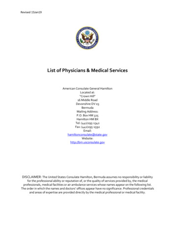 List Of Physicians & Medical Services