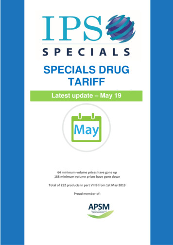 SPECIALS DRUG TARIFF Latest Update CS - May 19