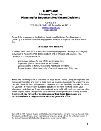 MARYLAND Advance Directive Planning For Important . - CaringInfo