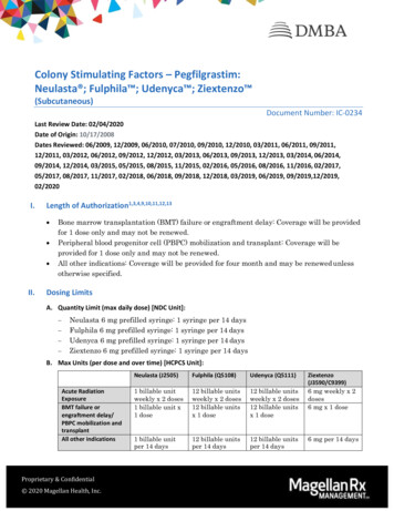 Colony Stimulating Factors Pegfilgrastim: Neulasta . - Magellan Provider