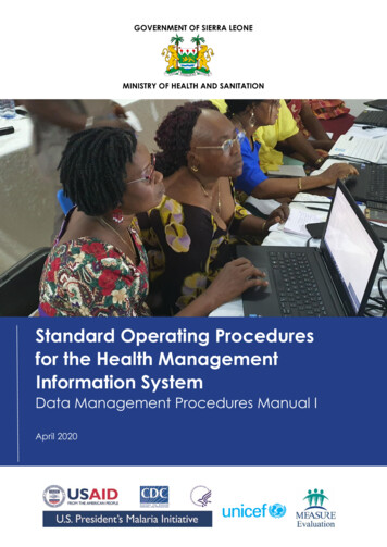 Standard Operating Procedures For The Health Management Information System
