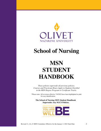 School Of Nursing MSN STUDENT HANDBOOK - Olivet Nazarene University
