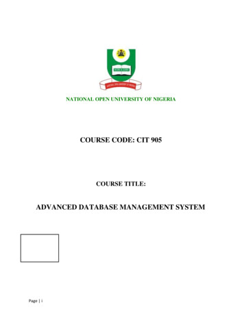 COURSE CODE: CIT 905 - National Open University Of Nigeria