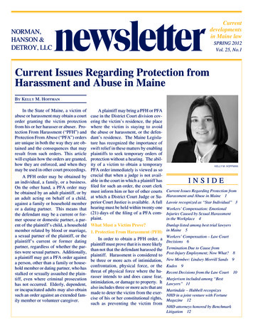 Current Issues Regarding Protection From Harassment And Abuse In Maine