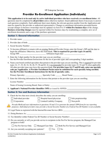 Provider Re-Enrollment Application (Individuals)