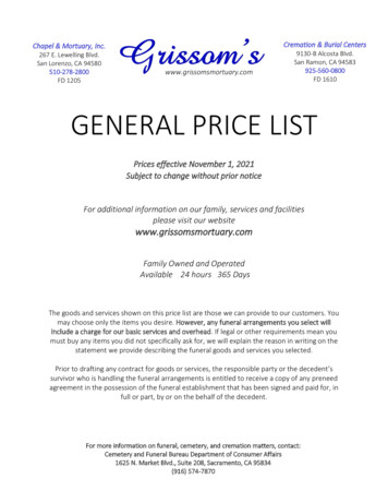GENERAL PRICE LIST - Grissom's Chapel & Mortuary Inc.