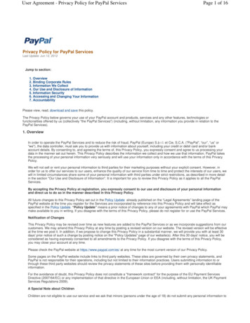 User Agreement - Privacy Policy For PayPal Services Page 1 Of 16