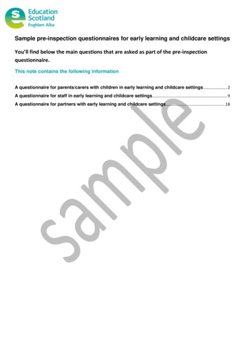 Sample Pre-inspection Questionnaires For Early Learning And Childcare .