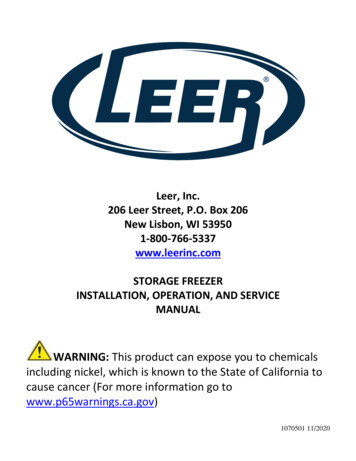 Leer, Inc. 206 Leer Street, P.O. Box 206 New Lisbon, WI 53950 1-800-766 .
