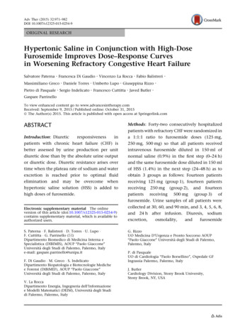 Hypertonic Saline In Conjunction With High-Dose Furosemide . - Springer
