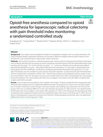 Opioid-free Anesthesia Compared To Opioid Anesthesia For Laparoscopic .