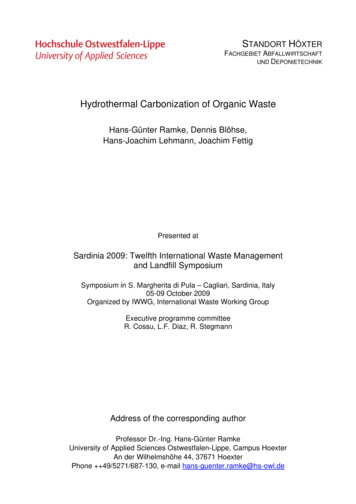 Hydrothermal Carbonization Of Organic Waste - Technische Hochschule OWL