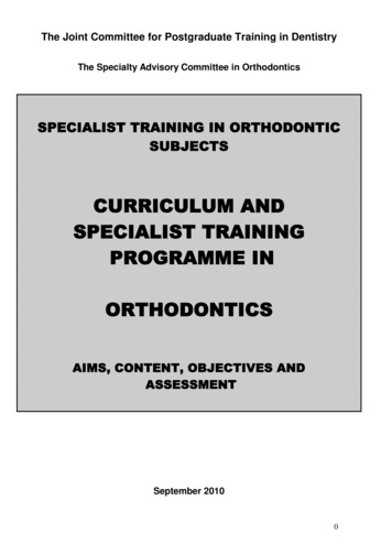 Curriculum And Specialist Training Programme In Orthodontics