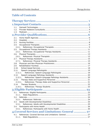 Therapy Services 1 1.Important Contacts 3 2.Provider Qualifications 6