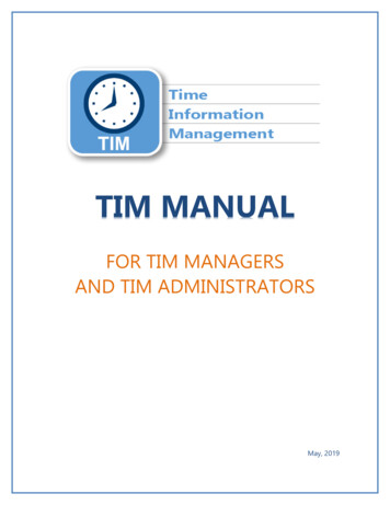 TIM Manual For TIM Managers And TIM Administrators