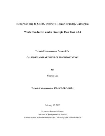 Report Of Trip To SR-86, District 11, Near Brawley, California Work .