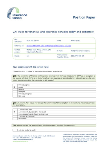 VAT Rules For Financial And Insurance Services Today And Tomorrow