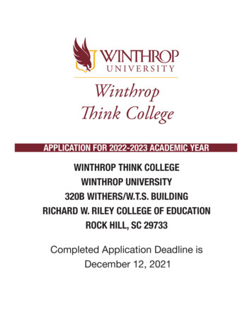 APPLICATION FOR 2022-2023 ACADEMIC YEAR - Winthrop