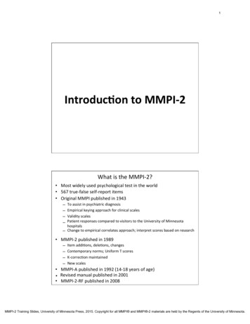 Introduction To MMPI-2 - Pearson Assessments