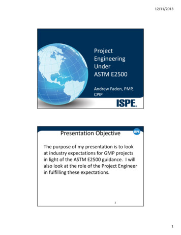 Project Engineering Under ASTM E2500 - ISPE Boston