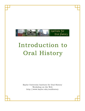 Introduction To Oral History - Baylor