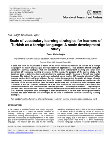 Scale Of Vocabulary Learning Strategies For Learners Of .