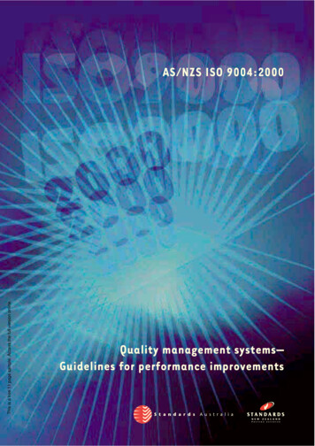 AS/NZS ISO 9004:2000 Quality Management Systems .