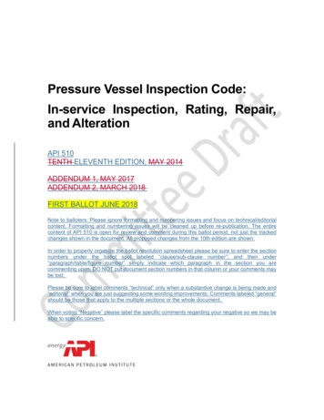 Pressure Vessel Inspection Code: In-service . - API Ballots