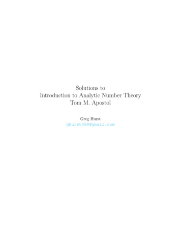 Solutions To Introduction To Analytic Number Theory Tom M .