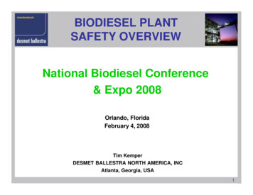BIODIESEL PLANT SAFETY OVERVIEW National .