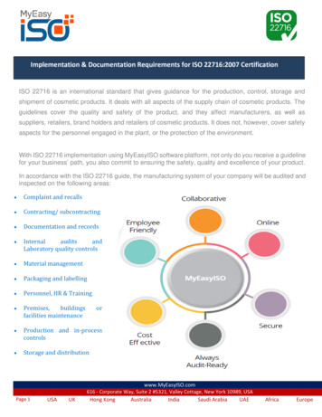 Implementation & Documentation Requirements For ISO 22716 .
