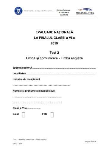 EN VI 2019 Limba Comunicare Test 2 Engleza - Edupedu