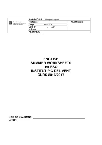 ENGLISH SUMMER WORKSHEETS 1st ESO INSTITUT PIC DEL 