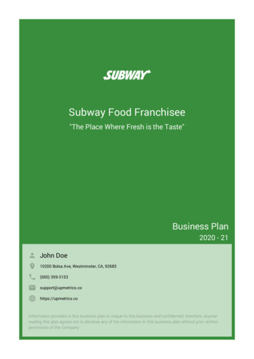 Subway Food Franchisee - Online Business Plan Software