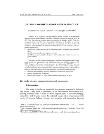ISO 9004 AND RISK MANAGEMENT IN PRACTICE