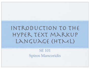 Introduction To The Hyper Text Markup Language (HTML)