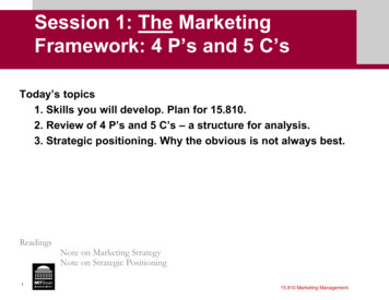 Session 1: The Marketing Framework: 4 P’s And 5 C’s