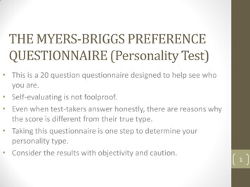 THE MYERS-BRIGGS PREFERENCE QUESTIONNAIRE (Personality 
