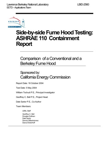 Side-by-side Fume Hood Testing: ASHRAE 110 Containment Report