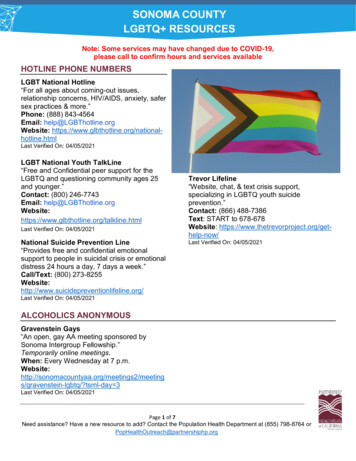 SONOMA COUNTY LGBTQ RESOURCES