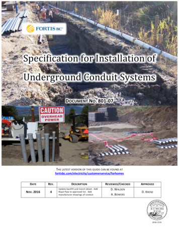 Specification For Installation Of Underground Conduit Systems
