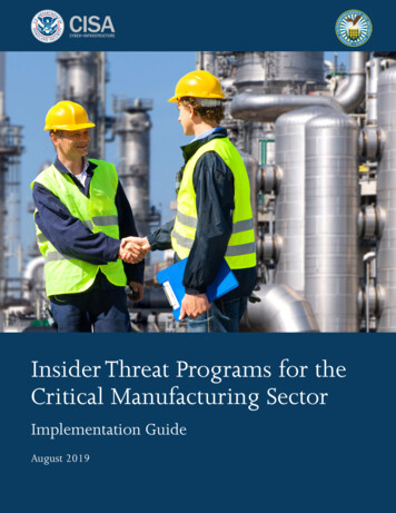 Insider Threat Programs For The Critical Manufacturing Sector . - CISA
