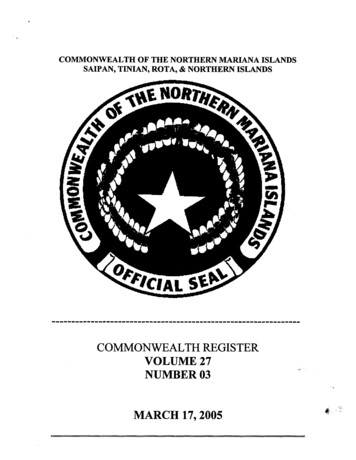 COMMONWEALTH REGISTER VOLUME 27 NUMBER 03 MARCH - CNMI Law