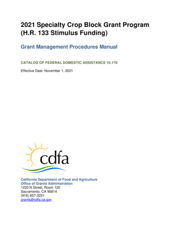 2021 SCBGP (H.R. 133 Stimulus Funding) Grant Management Procedures Manual