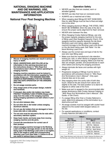 NATIONAL SWAGING MACHINE Operation Safety AND DIE WARNING, USE, NEVER .